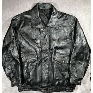 Pigskin Leather Jacket Men’s Large Patchwork Motorcycle Jacket Black